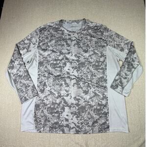 HUK Men 3XL White Gray Long Sleeve Water Print Fishing Performance Shirt UPF Sun